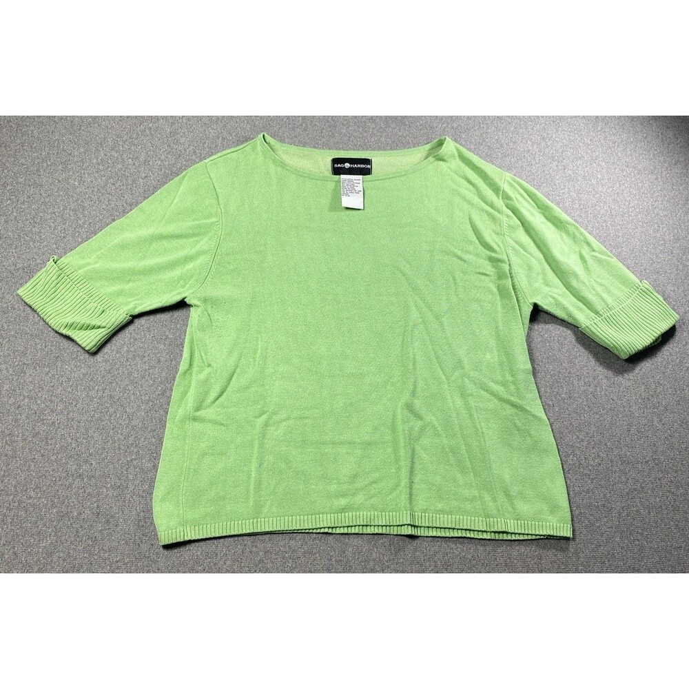 lime green Sag Harbor elbow-length sleeve sweater S L  Silk Blended 3/4 Sleeves